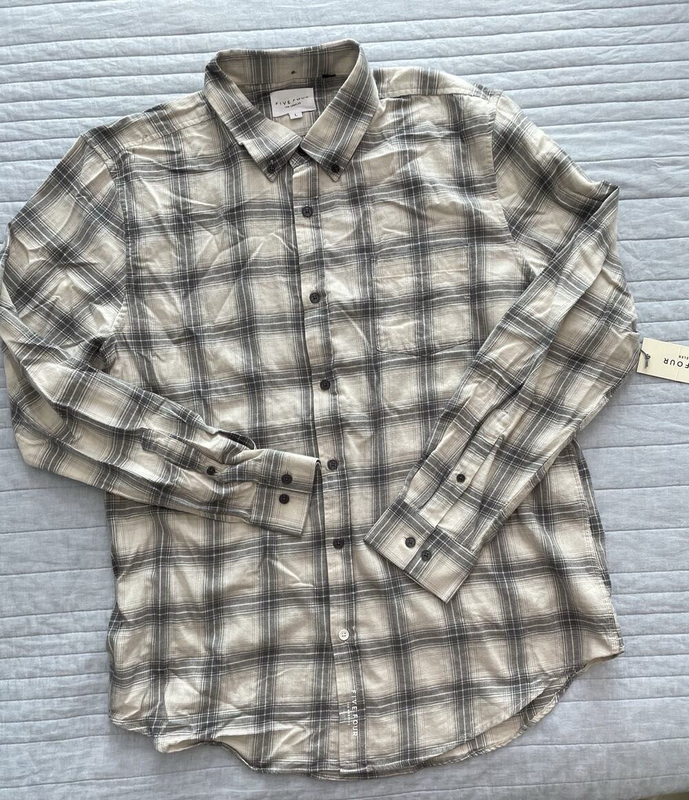 Five Four Los Angeles Men's Large Plaid Button Down Long Sleeve Shirt Gray Plaid